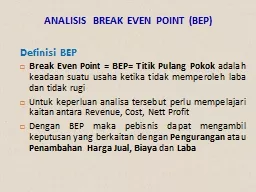 ANALISIS  BREAK EVEN POINT (BEP)