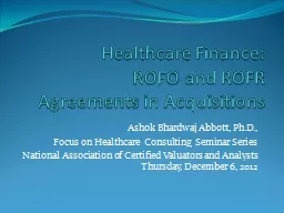 Healthcare Finance:   ROFO and ROFR