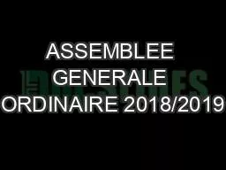 ASSEMBLEE GENERALE ORDINAIRE 2018/2019