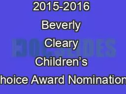 2015-2016 Beverly Cleary Children’s Choice Award Nominations