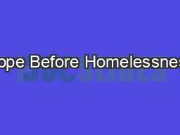 Hope Before Homelessness