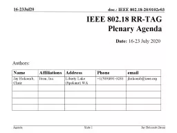 IEEE 802.18 RR-TAG Plenary Agenda