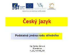 Český jazyk Podstatná jména rodu středního