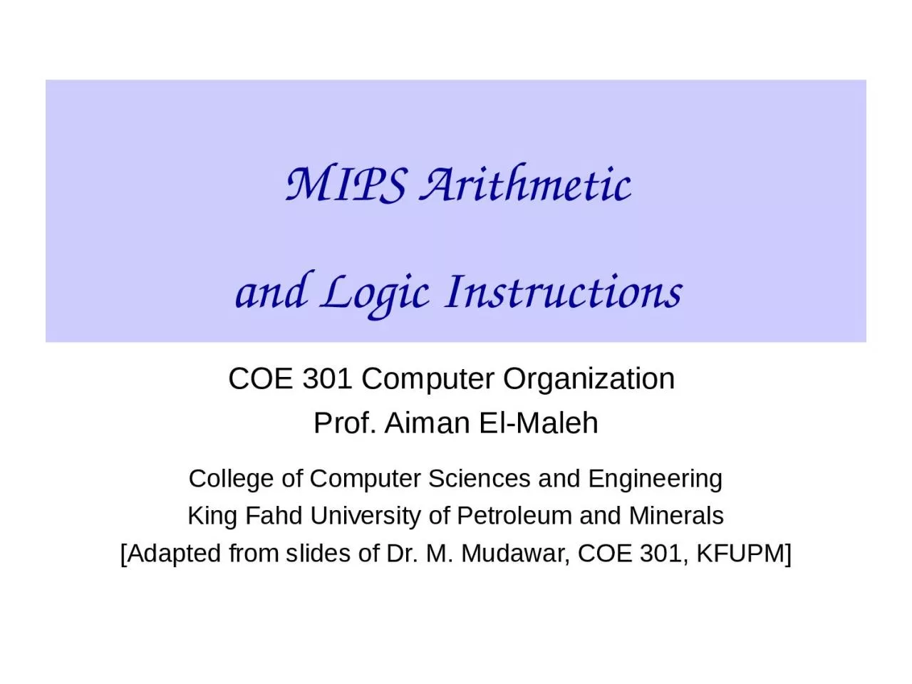 PPT-MIPS Arithmetic and Logic Instructions