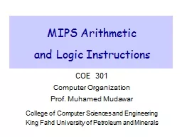 MIPS Arithmetic and Logic Instructions