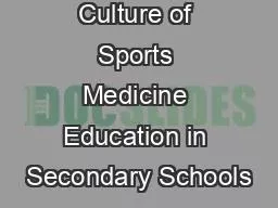Changing the Culture of Sports Medicine Education in Secondary Schools
