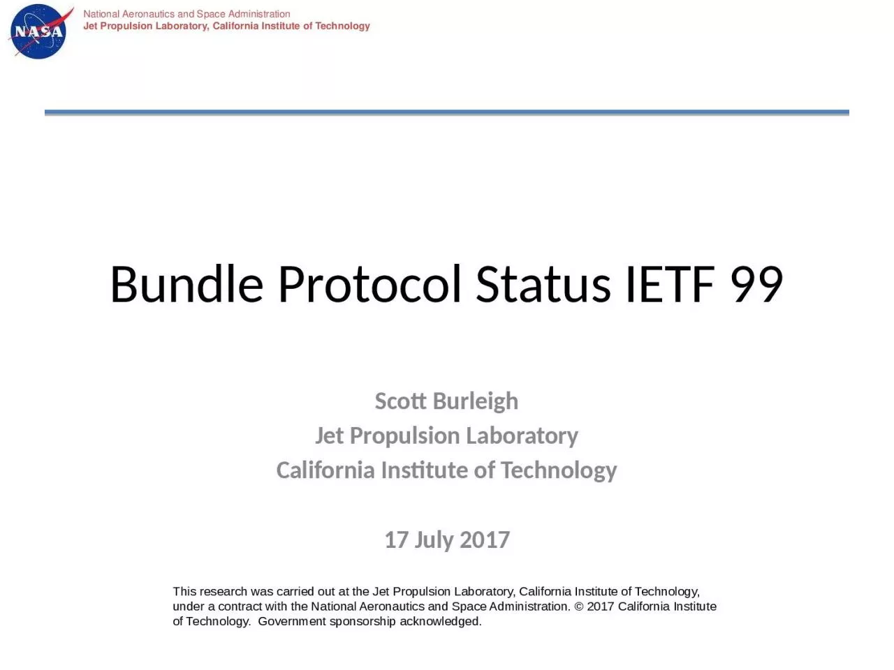 PPT-Bundle Protocol Status IETF 99