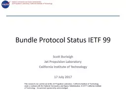 Bundle Protocol Status IETF 99