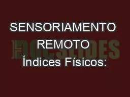 PPT-SENSORIAMENTO REMOTO Índices Físicos: