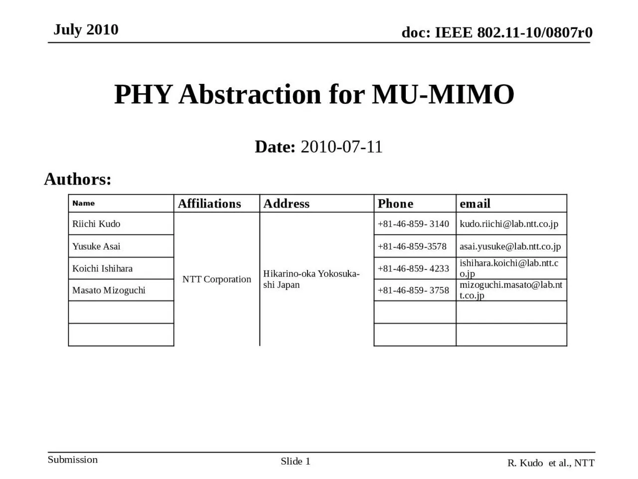 PPT-PHY Abstraction for MU-MIMO