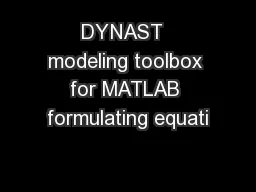DYNAST  modeling toolbox for MATLAB formulating equati