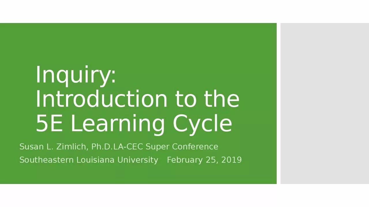 PPT-Inquiry: Introduction to the 5E Learning Cycle