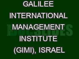 GALILEE INTERNATIONAL MANAGEMENT INSTITUTE (GIMI), ISRAEL