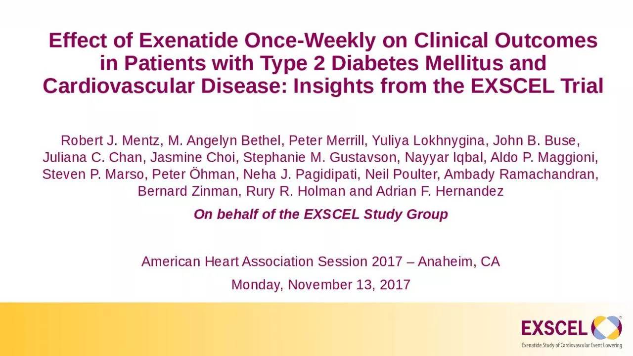 PPT-Effect of Exenatide Once-Weekly on Clinical Outcomes in Patients with Type 2 Diabetes