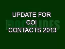 UPDATE FOR COI CONTACTS 2013