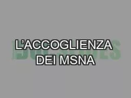 L’ACCOGLIENZA DEI MSNA