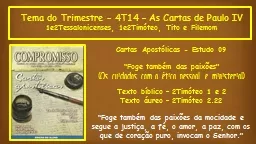 Tema do Trimestre - 4T14 – As Cartas de Paulo IV