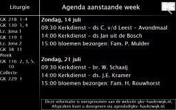 Agenda aanstaande week Zondag, 14 juli