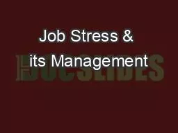 Job Stress & its Management