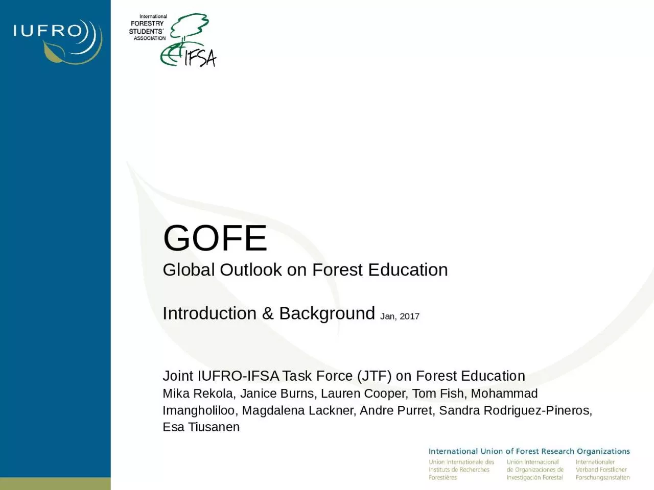 PPT-GOFE Global Outlook on Forest Education Introduction & Background Jan, 2017