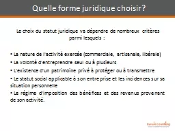 Quelle forme juridique choisir?