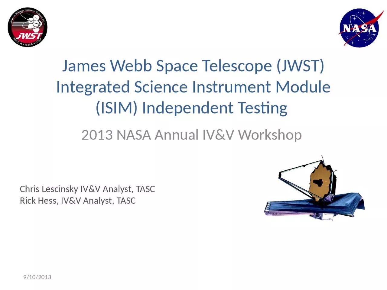 PPT-James Webb Space Telescope (JWST) Integrated Science Instrument Module (ISIM) Independent