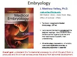 Embryology J. Matthew Velkey, Ph.D.