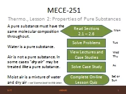 MECE-251 Thermo., Lesson 2: Properties of Pure Substances