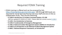 Required FEMA Training  FEMA training is offered and can be accessed by link,