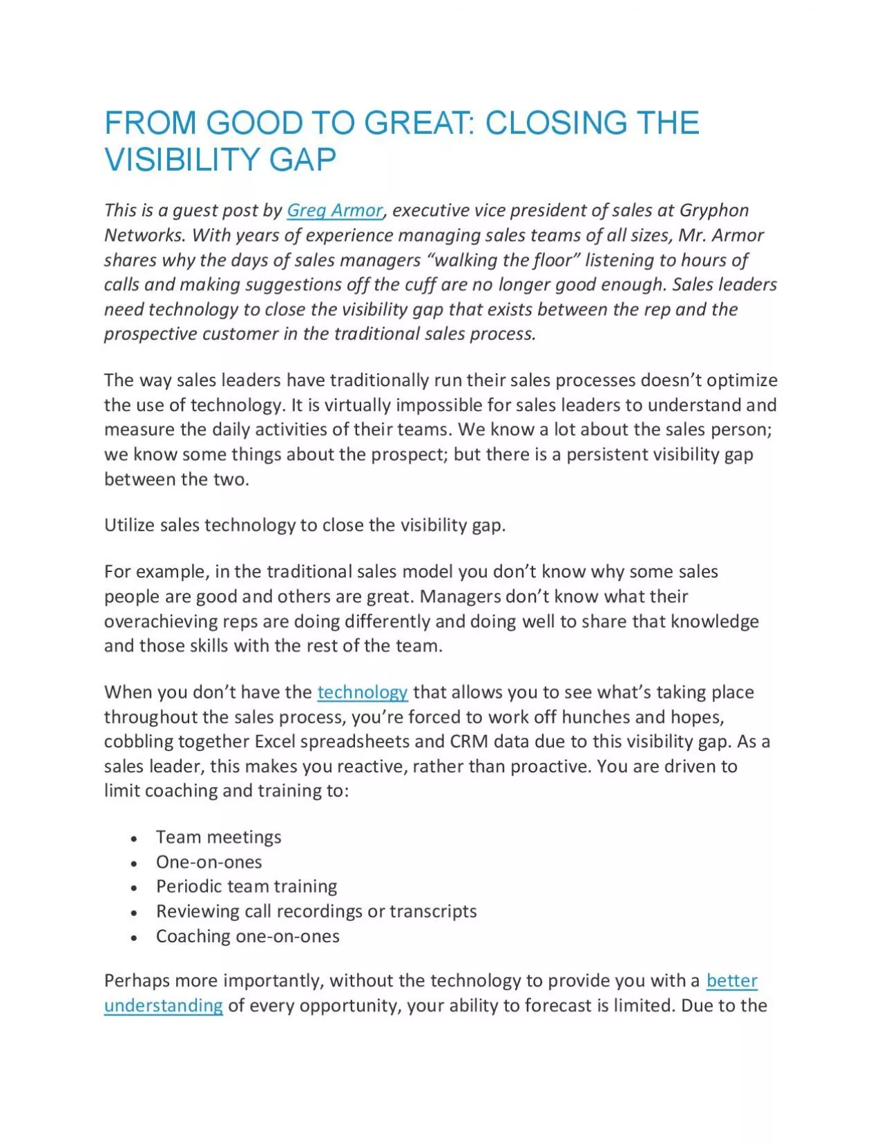 PDF-FROM GOOD TO GREAT: CLOSING THE VISIBILITY GAP