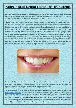 Know About Dental Clinic and Its Benefits