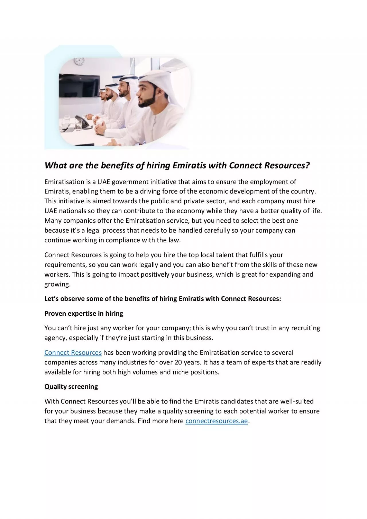 PDF-What are the benefits of hiring Emiratis with Connect Resources?