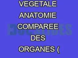 BIOLOGIE VEGETALE ANATOMIE COMPAREE DES ORGANES (