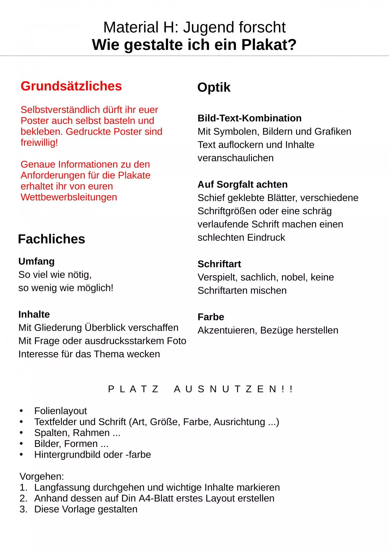 PPT-Material H: Jugend forscht Wie gestalte ich ein Plakat?