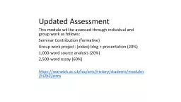 Updated Assessment This module will be assessed through individual and group work as follows: