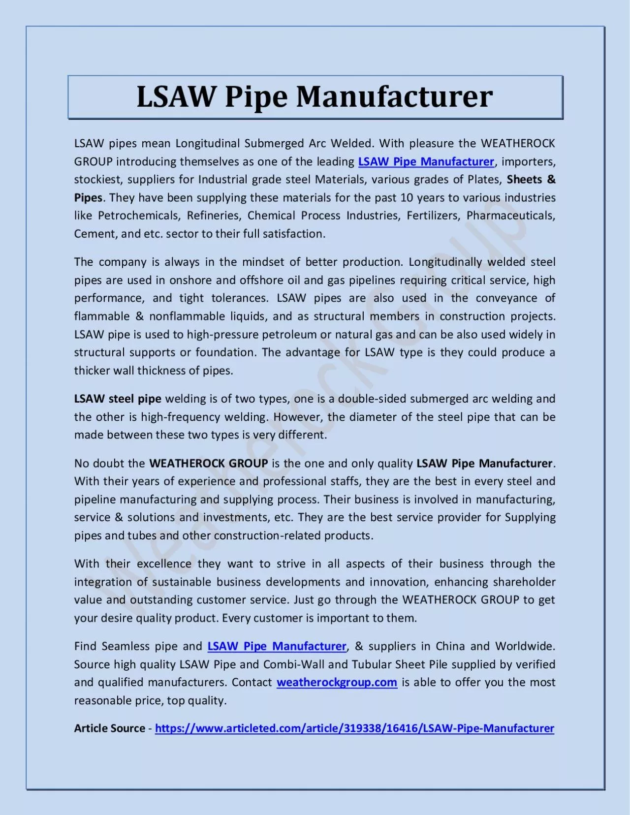 PDF-LSAW Pipe Manufacturer