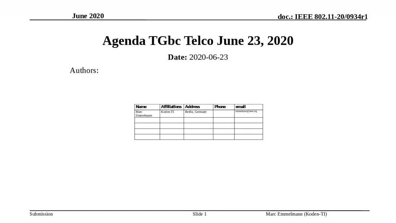 PPT-Agenda TGbc Telco June 23, 2020