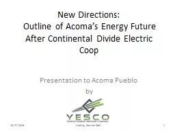 New Directions:  Outline of Acoma’s Energy Future After Continental Divide Electric