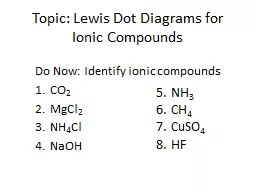 Topic: Lewis Dot Diagrams for Ionic Compounds