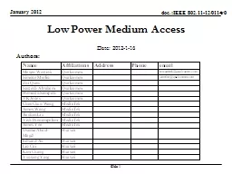 Low Power Medium Access Date: 2012-1-16