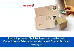 Status Update on SASSA Project to the Portfolio Committee on Telecommunications and Postal