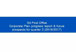 SA Post Office Corporate Plan progress report & future prospects for quarter 3 (2016/2017)
