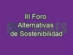 III Foro Alternativas de Sostenibilidad