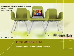 POSTMODERNISM Postmodernist Communication Theories