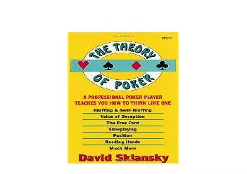 EPUB FREE  The Theory of Poker A Professional Poker Player Teaches You How to Think Like One