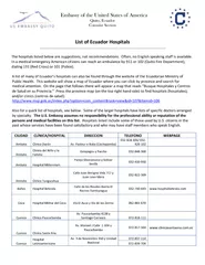 List of Ecuador Hospitals The hospitals listed below a