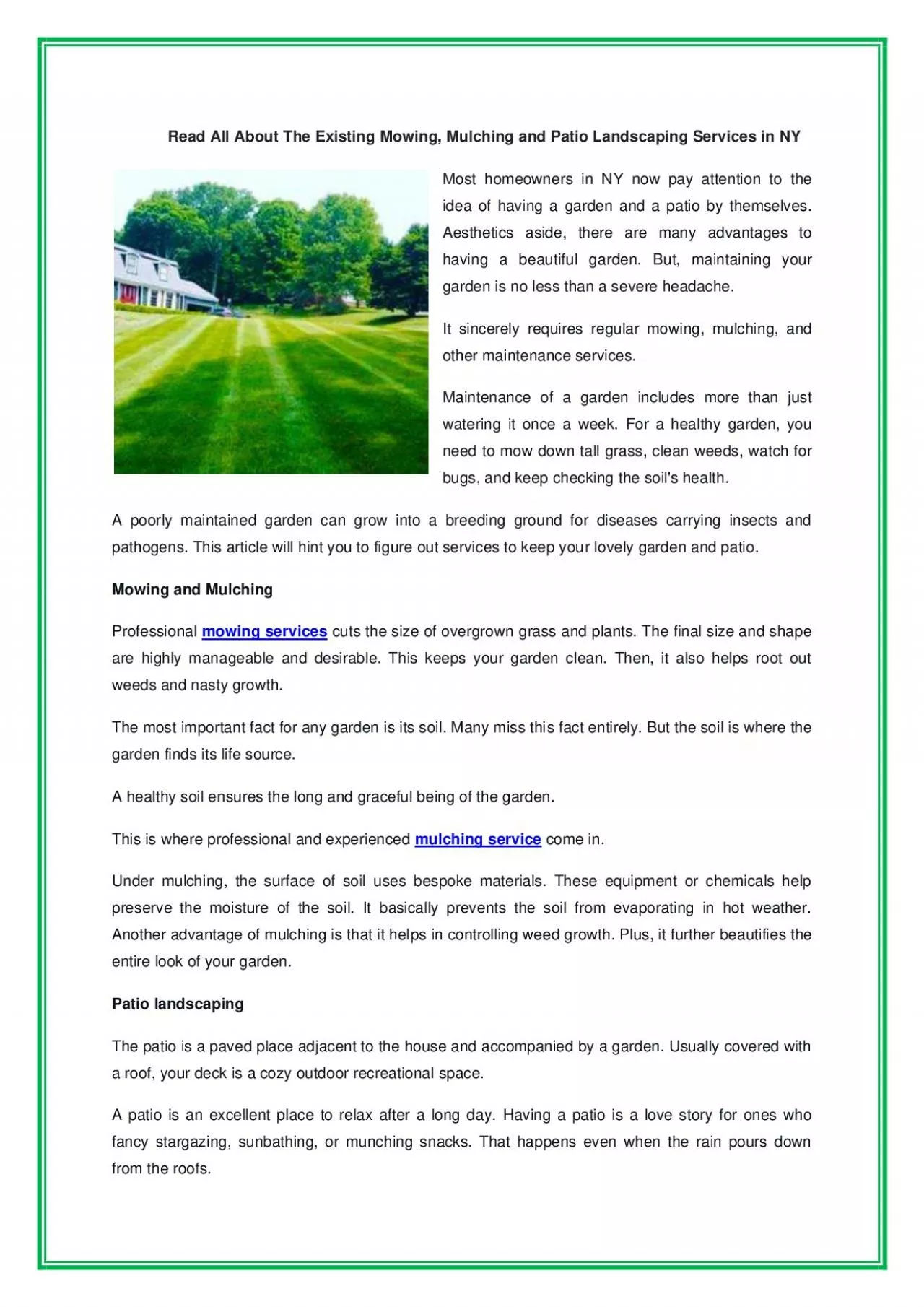 PDF-Read All About The Existing Mowing, Mulching and Patio Landscaping Services in NY