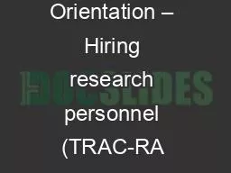 Research Orientation – Hiring research personnel (TRAC-RA and CARE)