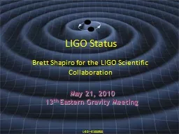 LIGO Status Brett Shapiro for the LIGO Scientific Collaboration