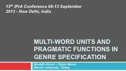 MULTI-WORD UNITS  AND  PRAGMATIC FUNCTIONS IN GENRE SPECIFICATION